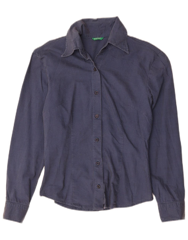 Benetton Chemise Femme UK 10 Small Bleu Marine Coton