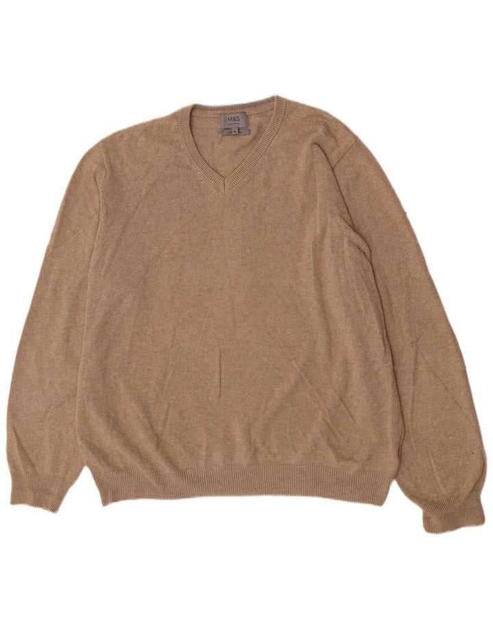 Marks & Spencer Pull col V pour homme XL en coton beige
