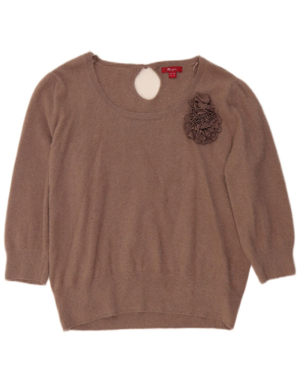 MONSOON Womens 3/4 Sleeve Boat Neck Jumper Sweater UK 22 3XL Beige Floral