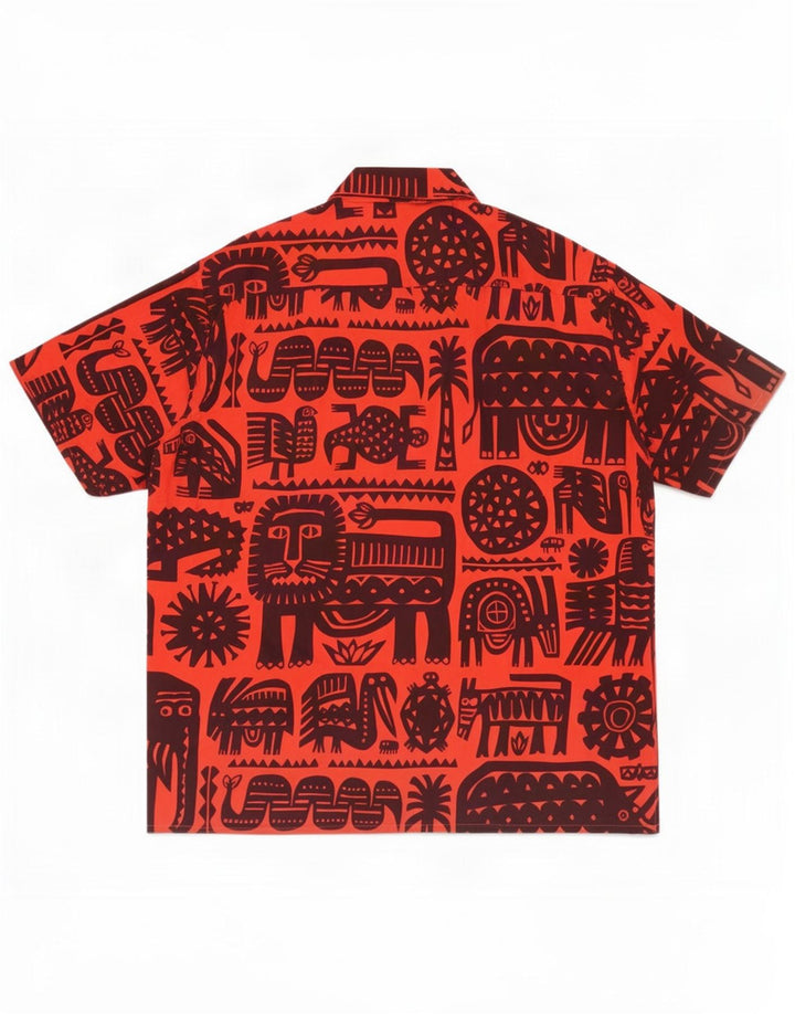 Vintage Mens Abstract Pattern Short Sleeve Pull Shirt Large Red