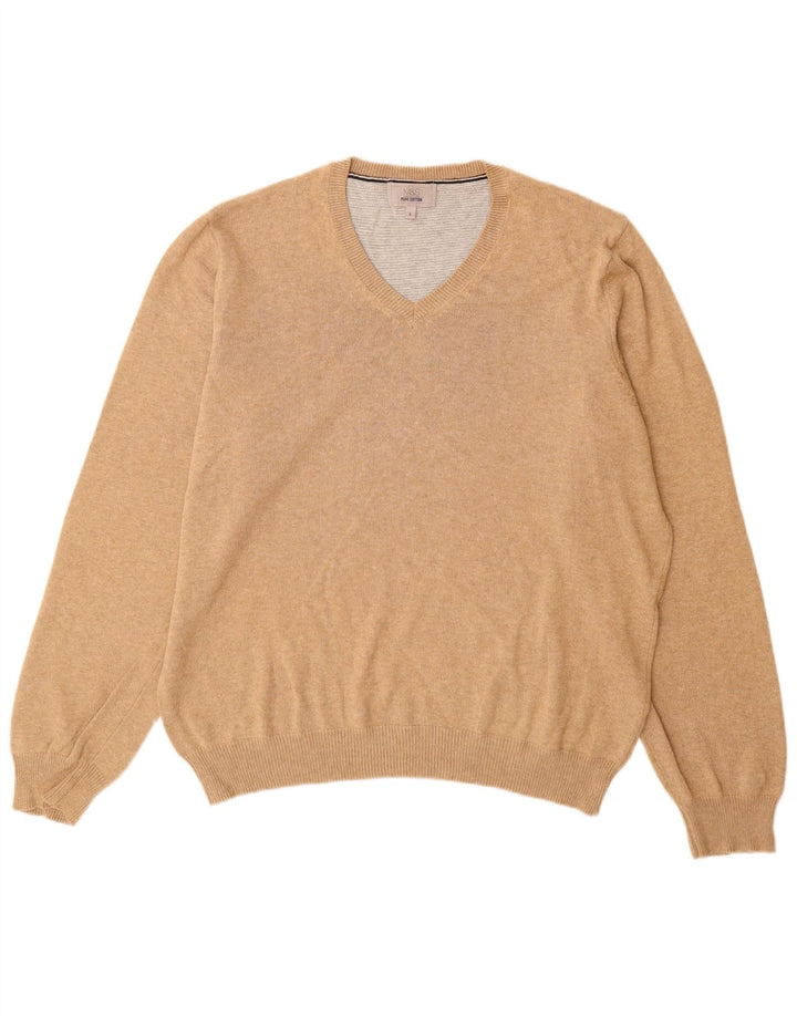 Marks & Spencer Pull col V pour homme en coton beige Large
