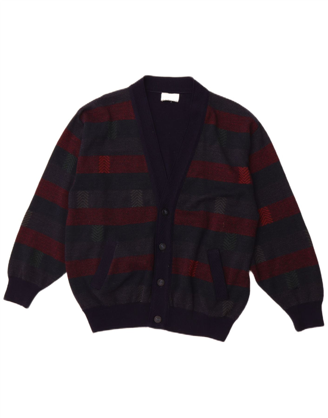 PIERRE SANGAN Homme Cardigan Pull XL Bleu Marine Rayé Laine
