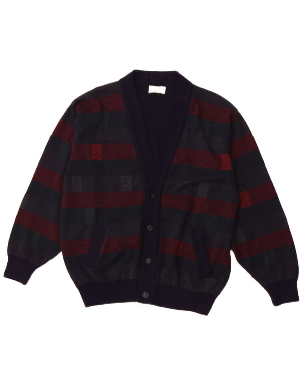 PIERRE SANGAN Homme Cardigan Pull XL Bleu Marine Rayé Laine
