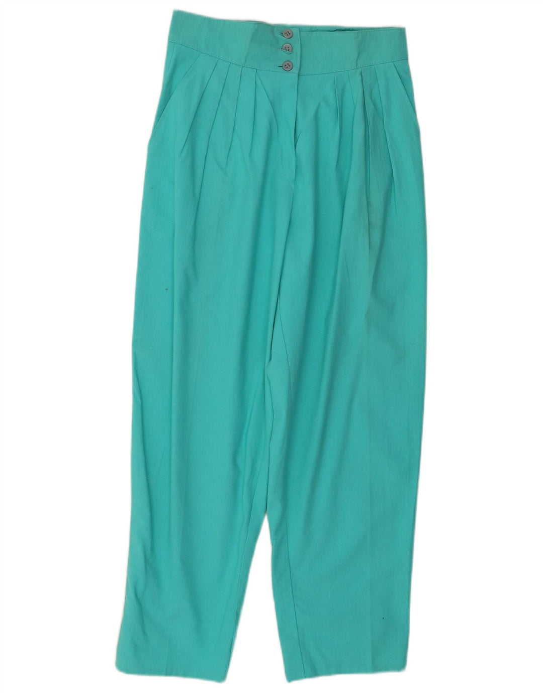 VINTAGE Pantalon Chino Taille Haute Femme W28 L27 Coton Turquoise