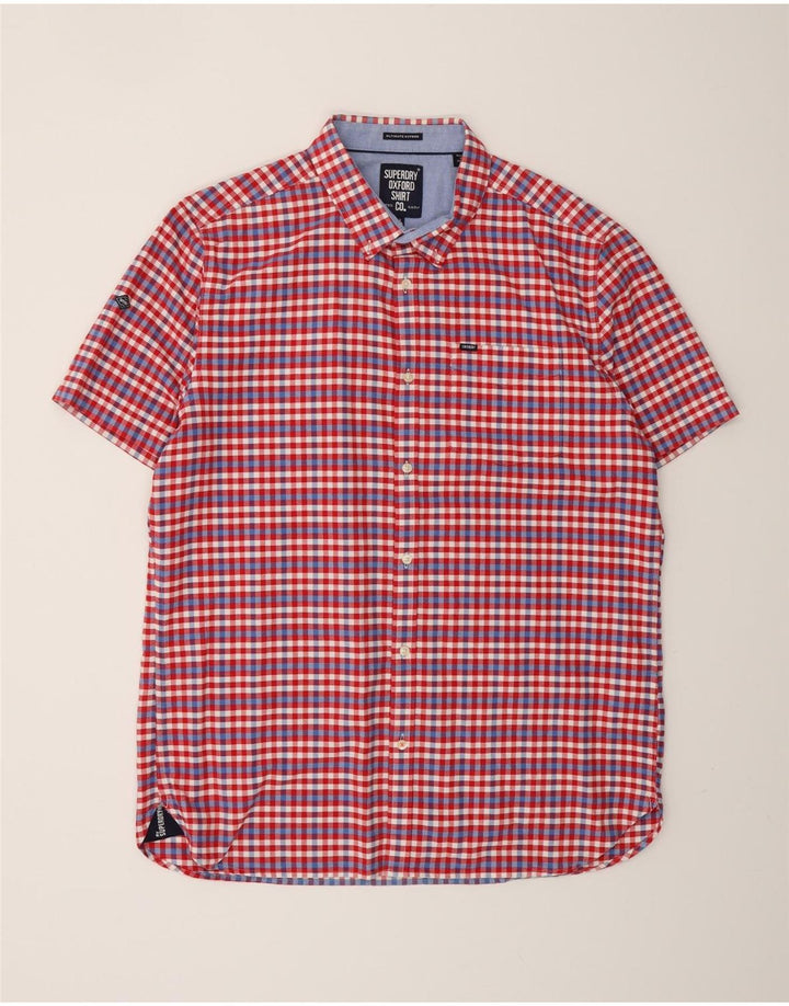 SUPERDRY Chemise à Manches Courtes Homme 2XL Rouge à Carreaux Coton