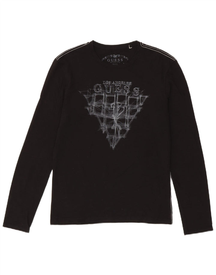 Guess Haut graphique à manches longues pour hommes, petit coton noir