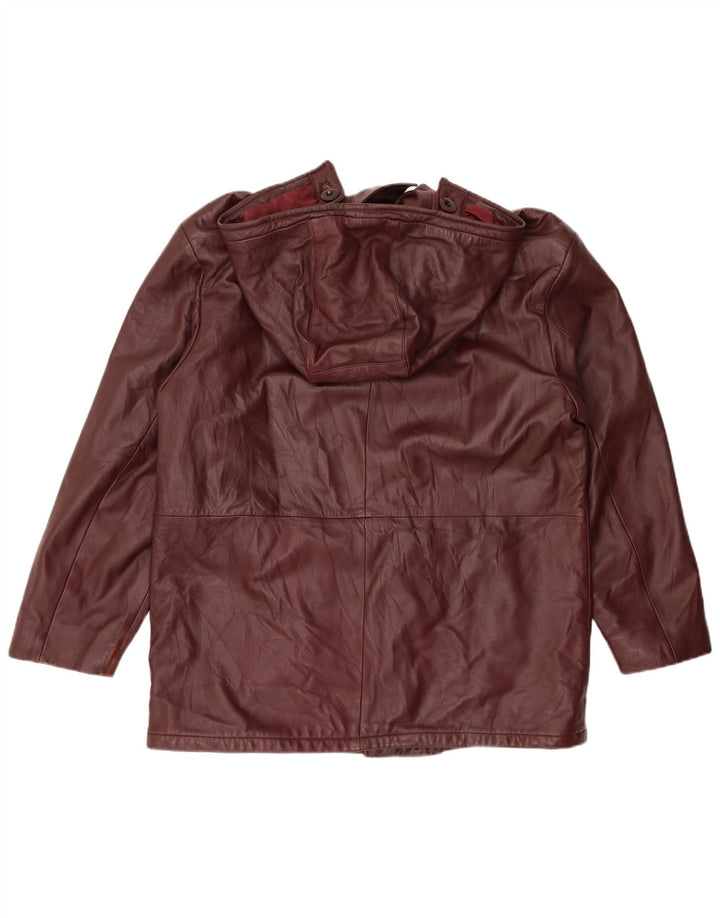 VINTAGE Veste en cuir à capuche femme IT 48 XL Cuir Bordeaux