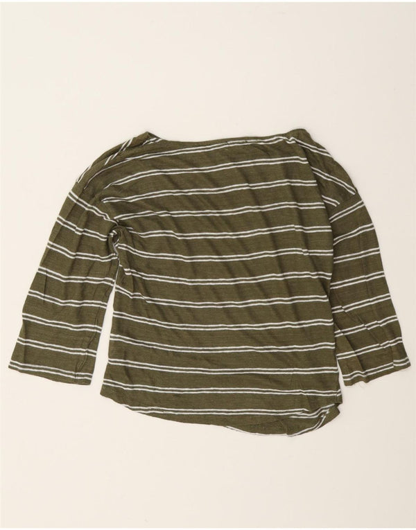 Benetton Haut Oversize Femme Manches 3/4 UK 6 XS Lin Rayé Vert