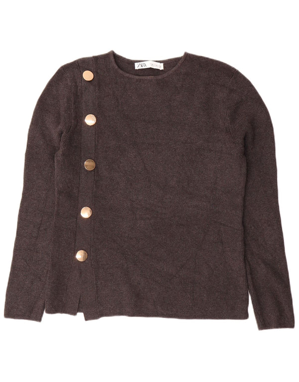 Zara Pull ras du cou pour femme UK 18 XL Gris Coton