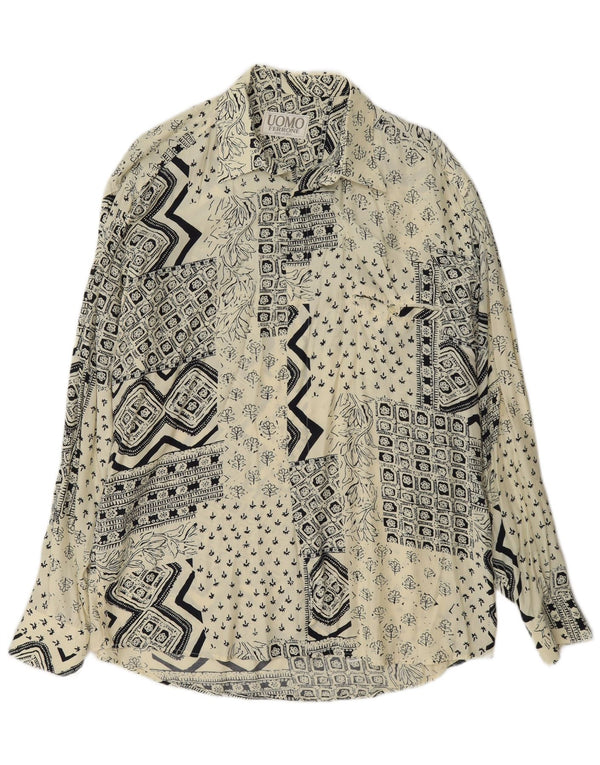 Ferrone Chemise Homme Large Blanc Cassé Patchwork Viscose