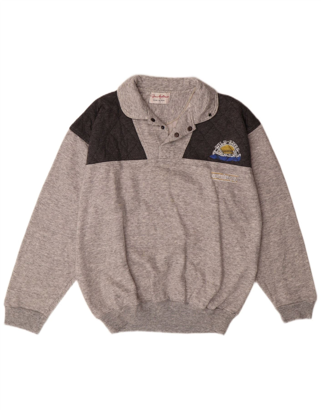 VINTAGE Homme Polo Neck Sweatshirt Jumper Grand Gris Colorblock Coton