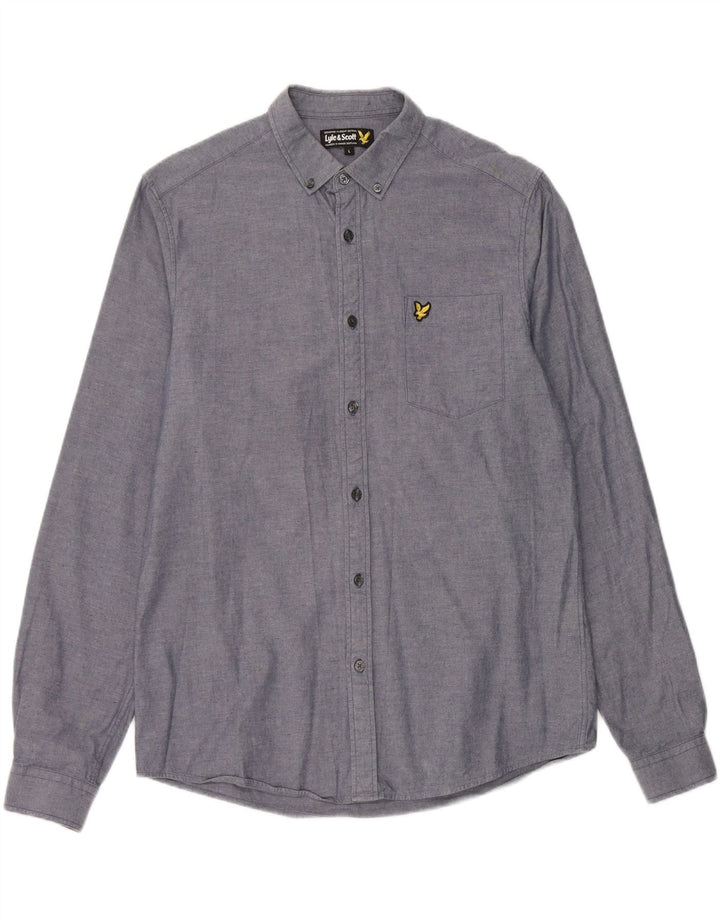LYLE & SCOTT Mens Shirt Large Navy Blue Flecked Cotton