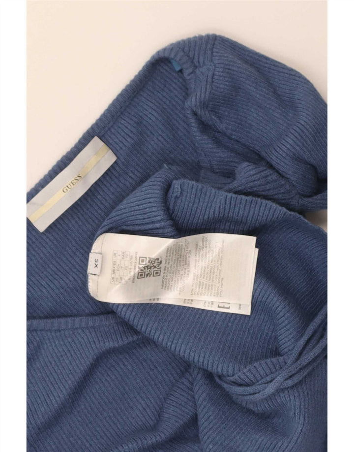 Guess Femme Crop Top Manches Longues UK 4 XS Bleu Marine Polyamide