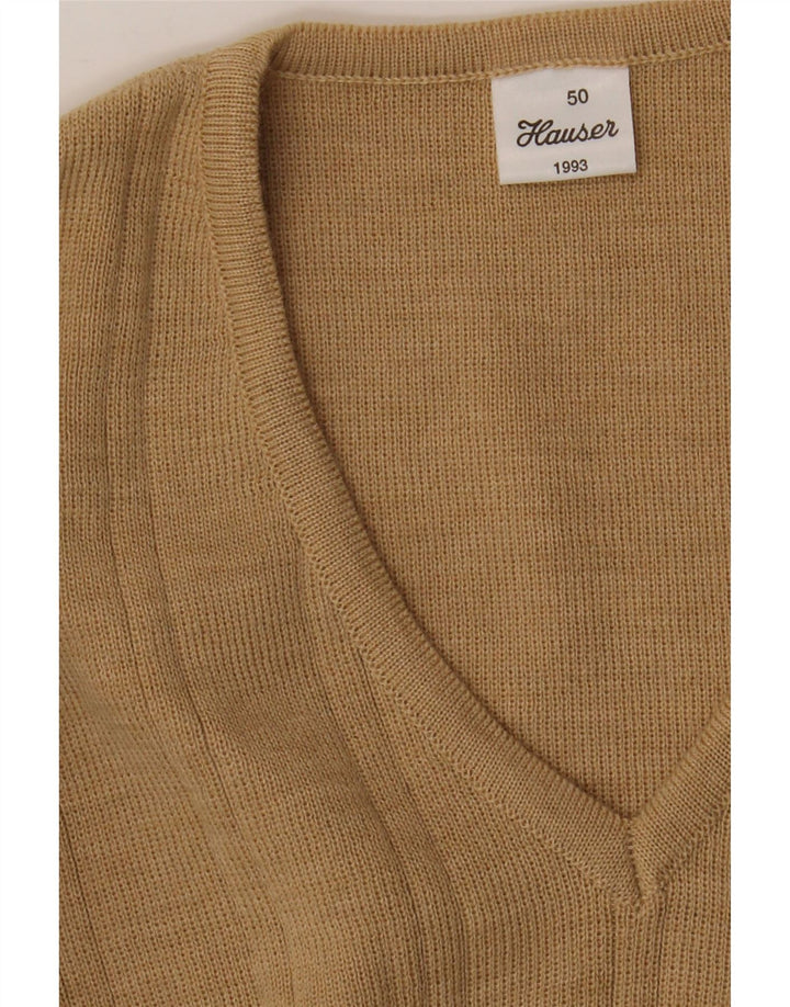 vintage Homme Col V Pull Pull IT 50 Acrylique Beige Moyen