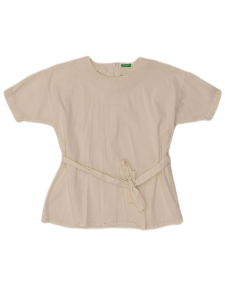 BENETTON Haut Chemisier Fille 8-9 Ans Grand Blanc Coton