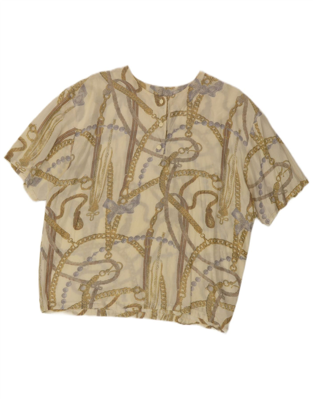 VINTAGE Femme Motif Abstrait Blouse Top UK 16 Grand Acrylique Beige