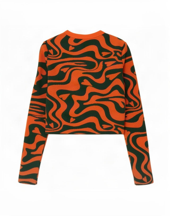 Zara Womens Abstract Pattern Crop Top Manches Longues UK 8 Petit Orange