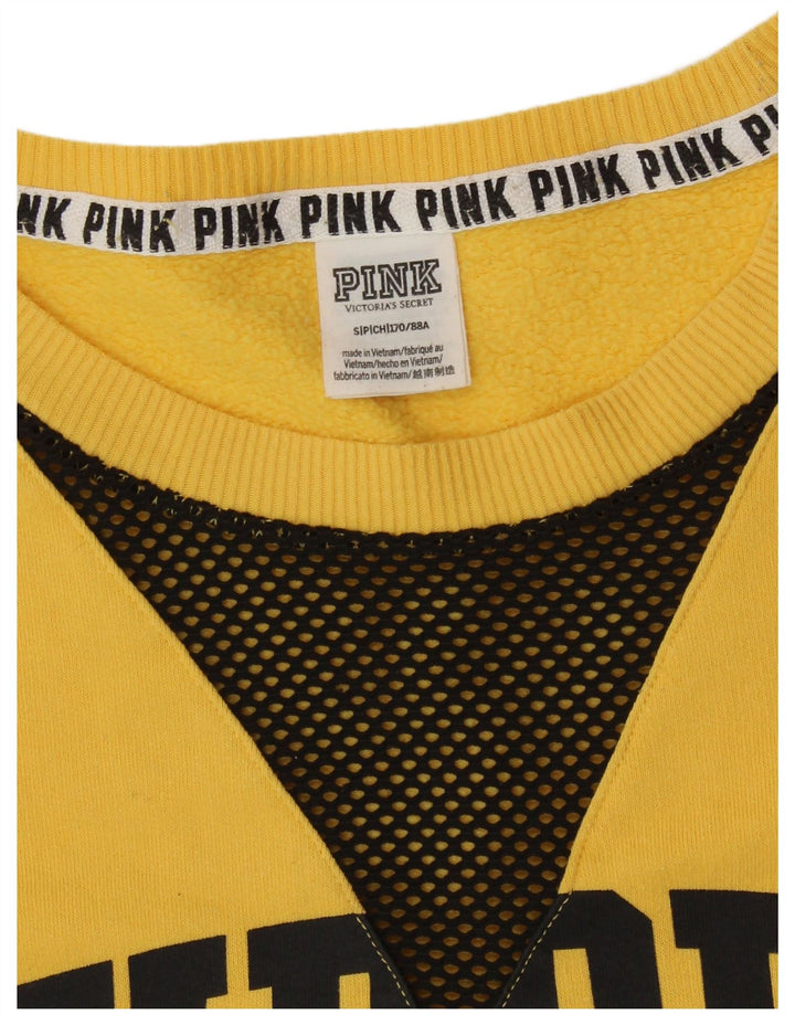 VICTORIAS SECRET Sweat-shirt graphique rose pour femme UK 10 Petit Jaune