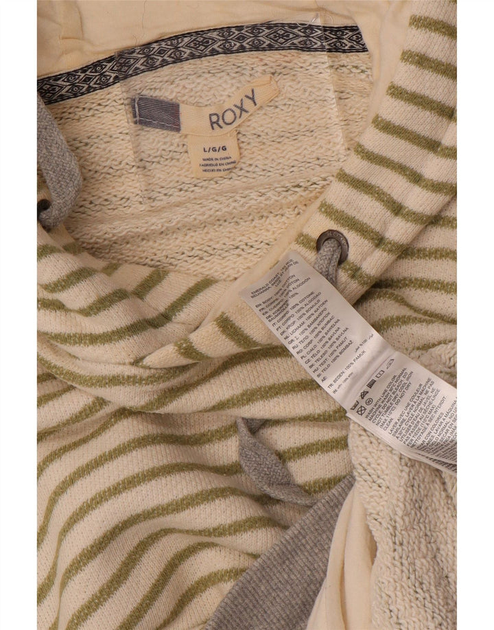 ROXY Pull à capuche surdimensionné pour femme UK 16 Grand coton rayé blanc cassé