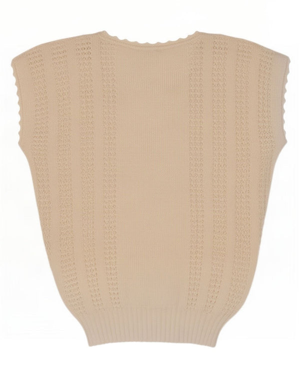 vintage Womens Vest Débardeur UK 14 Moyen Off White
