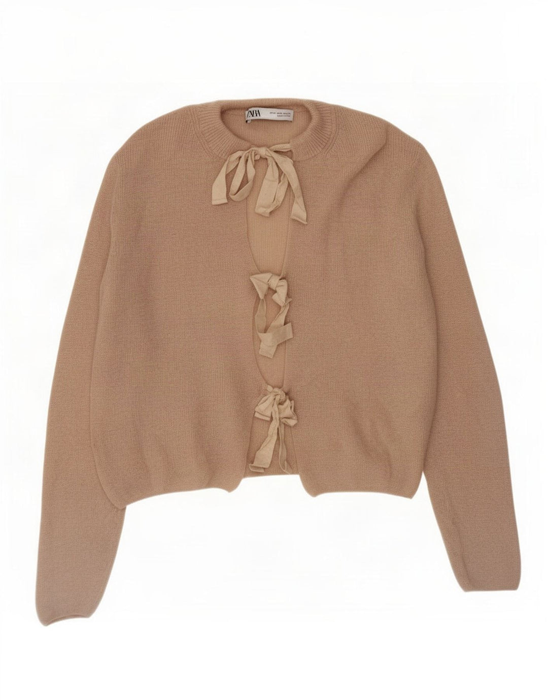 Zara Womens Crop Cardigan Sweater UK 14 Beige Moyen Polyamide