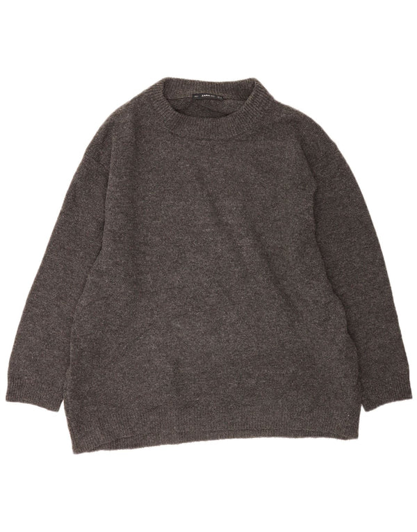 Zara Pull surdimensionné à col rond pour femme UK 14 Gris moyen