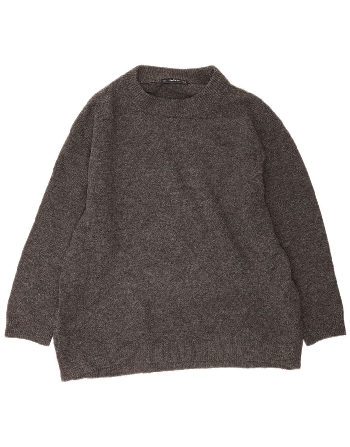 Zara Pull surdimensionné à col rond pour femme UK 14 Gris moyen