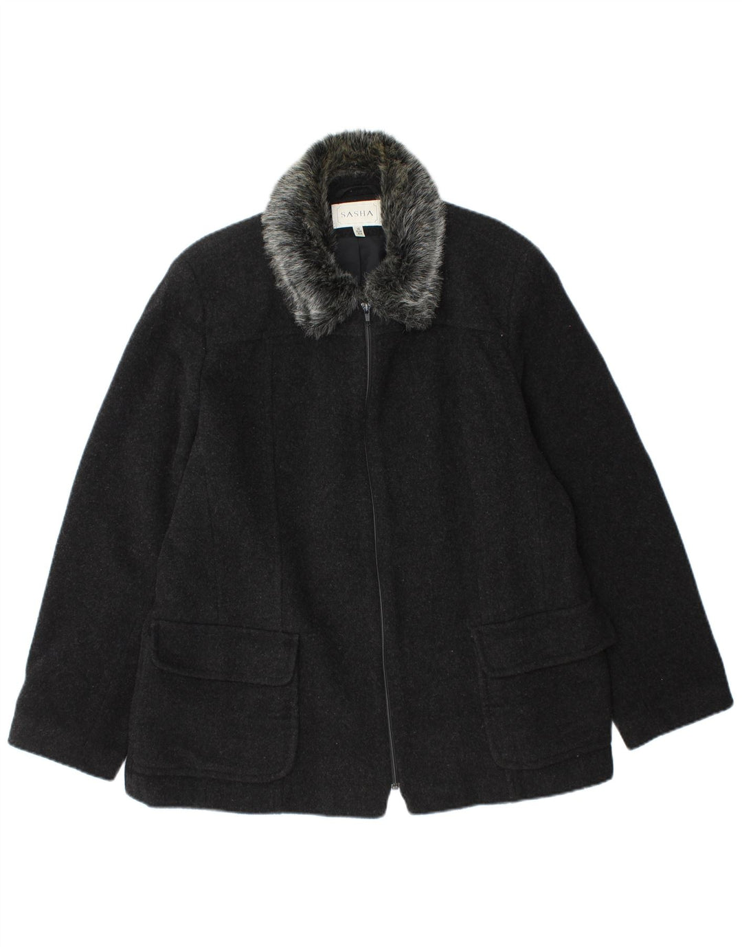 Sasha Womens Bomber Jacket UK 16 Grande laine noire