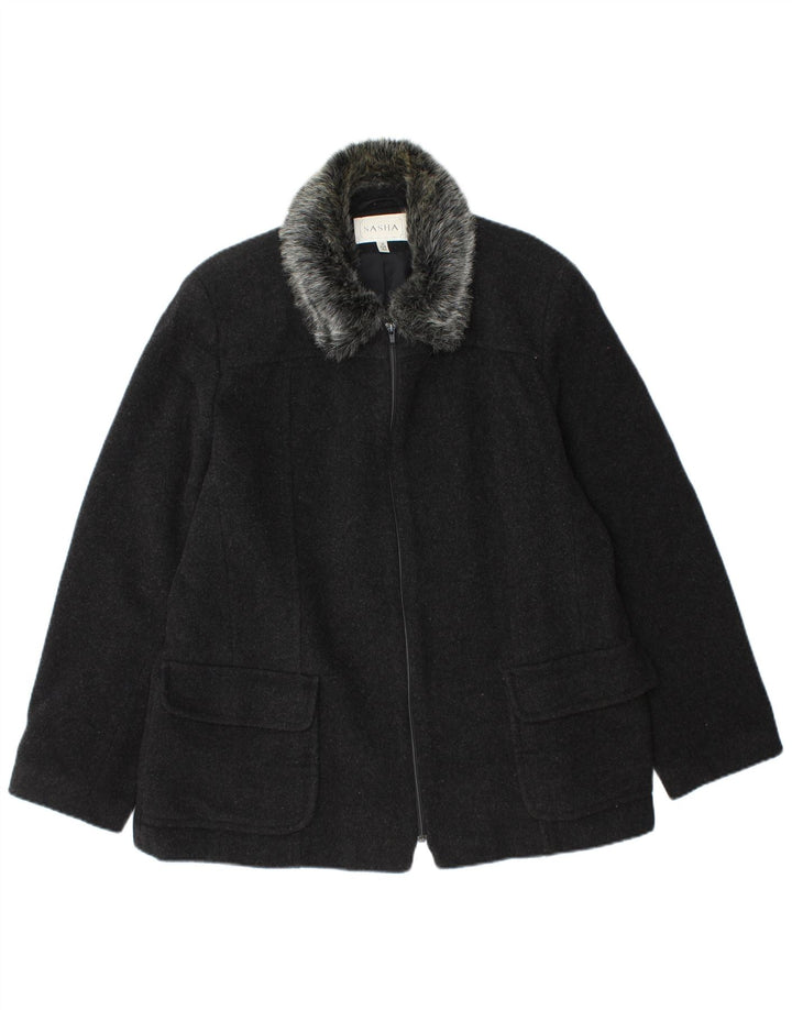 Sasha Womens Bomber Jacket UK 16 Grande laine noire