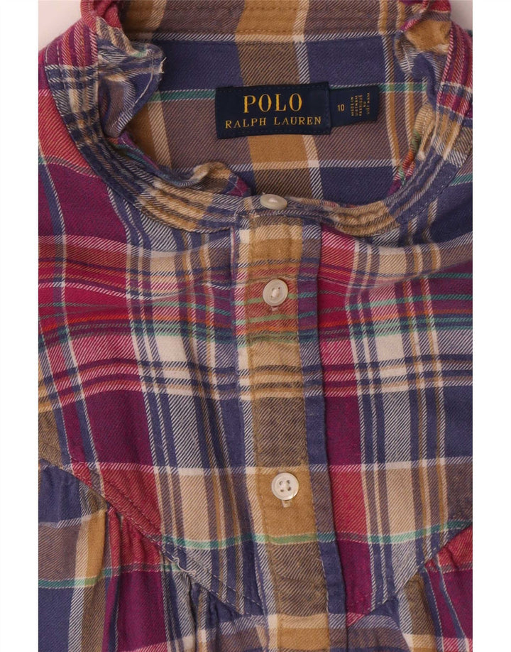 Polo Ralph Lauren Chemise à volants sur le devant pour femme US 10 Grand carreaux multicolores