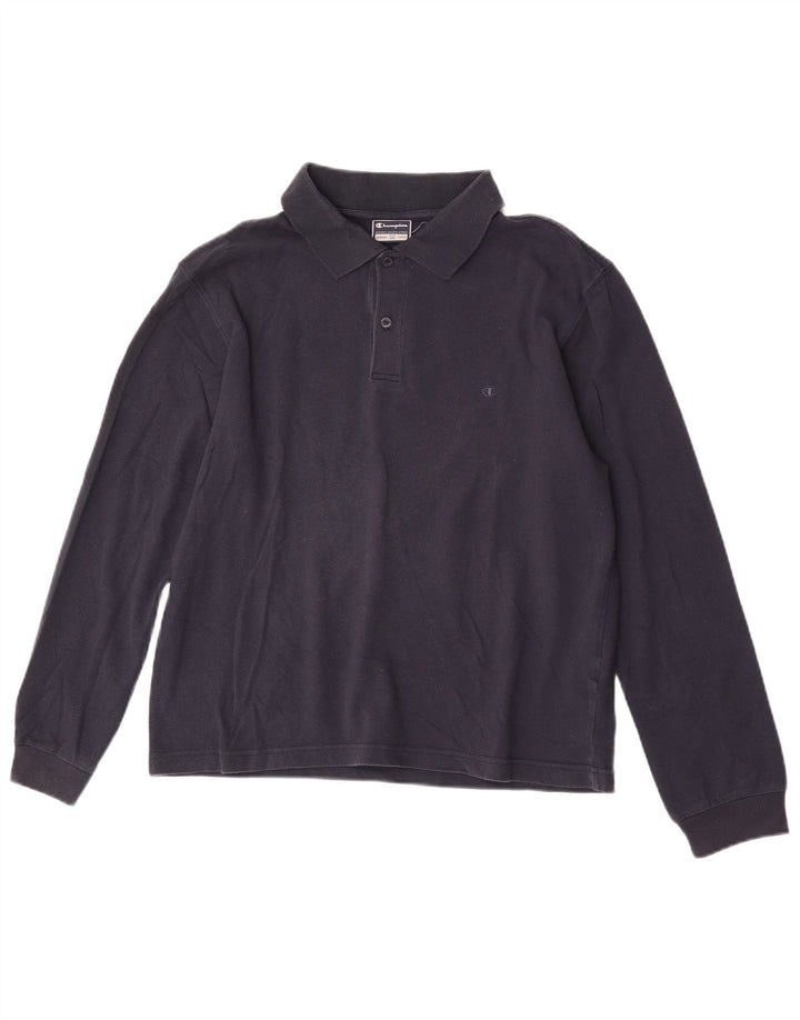 Champion Polo à Manches Longues Homme Bleu Marine Moyen Coton