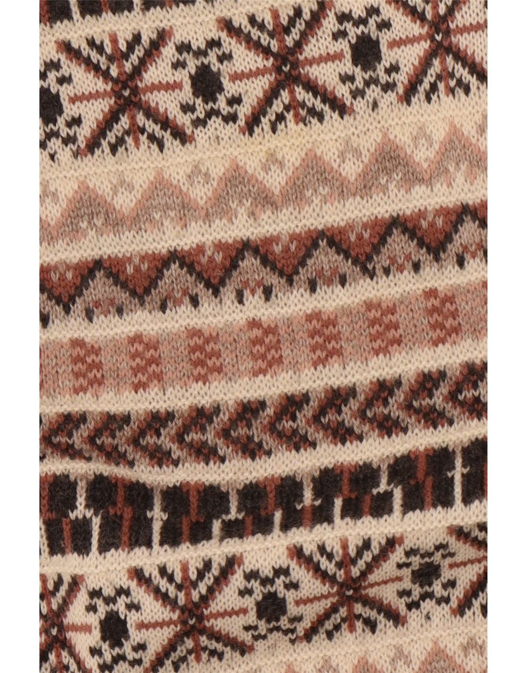 vintage Mens Turtle Neck Jumper Pull Moyen Beige Fair Isle Laine