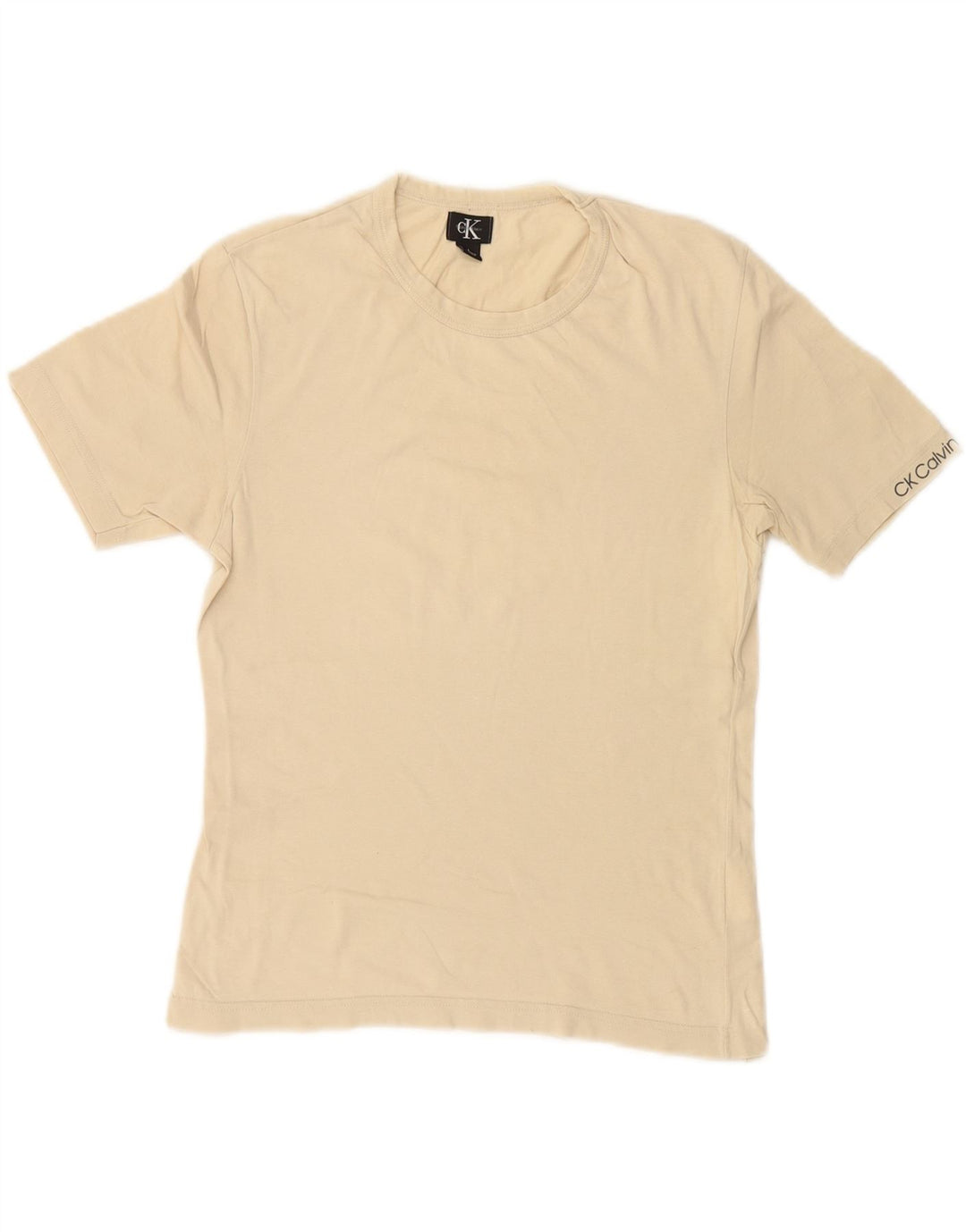 CALVIN KLEIN T-Shirt Femme Top UK 14 Large Beige Coton