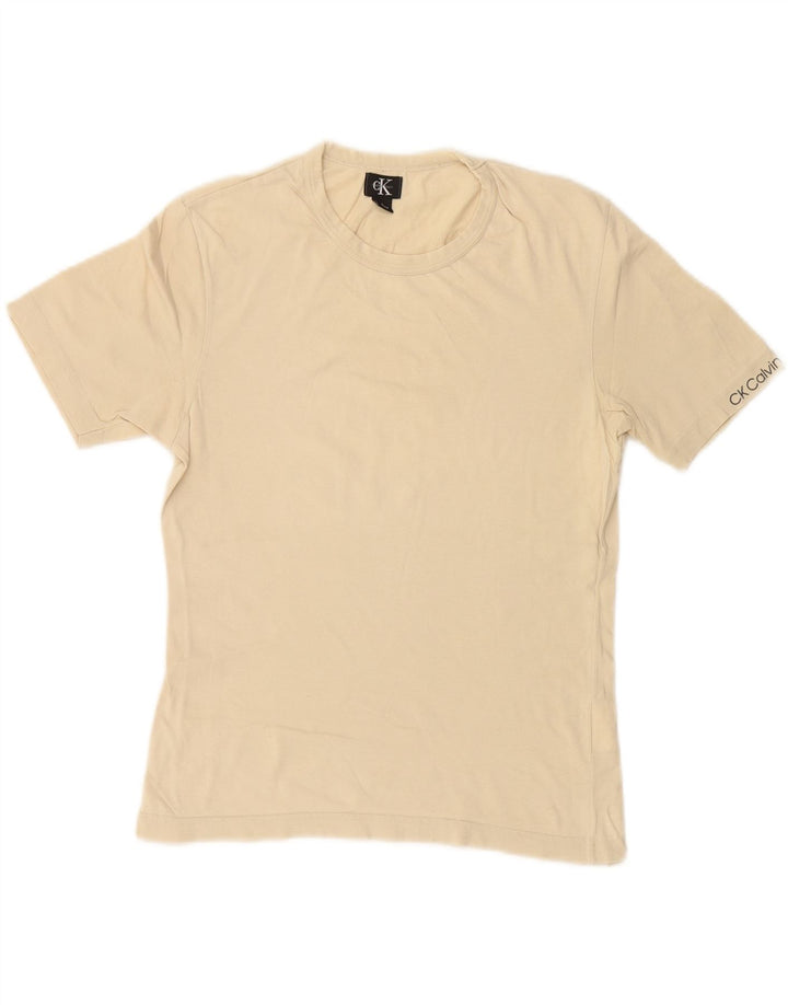 CALVIN KLEIN T-Shirt Femme Top UK 14 Large Beige Coton