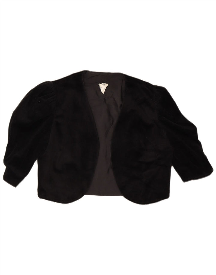 VINTAGE Veste Boléro Ouverte Femme IT 36 XS Triacétate Noir