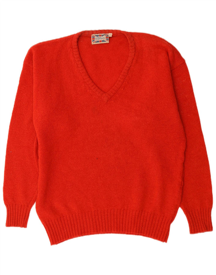 vintage Mens V-Col Jumper Pull Grande Laine Nouvelle Rouge