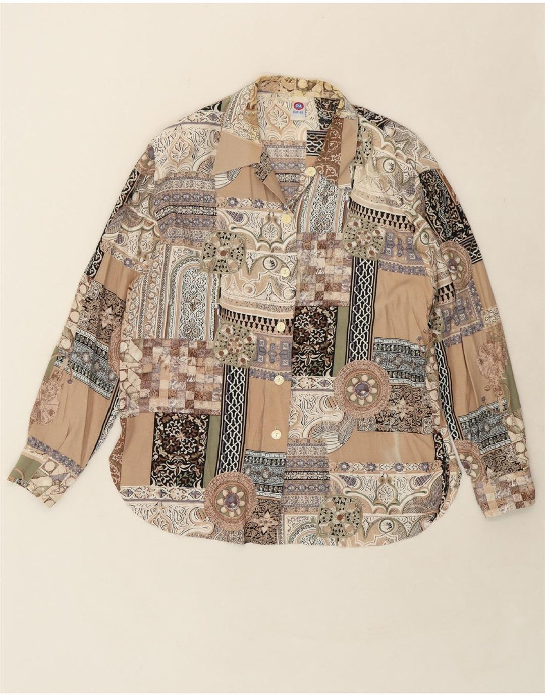 C&A Womens Shirt Blouse EU 40 Medium Beige Patchwork Viscose Vintage C&A and Second-Hand C&A from Messina Hembry 