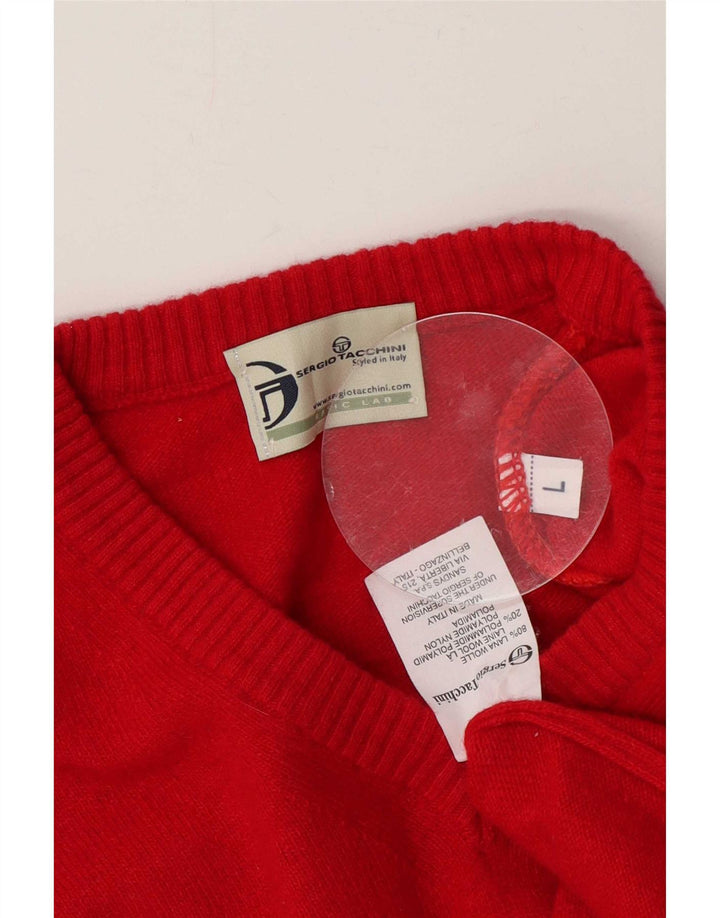 Sergio Tacchini Pull col V pour homme en laine rouge Large