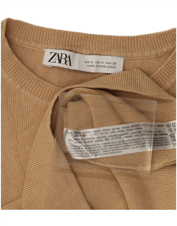 Zara Pull court à col bateau pour femme UK 12 Viscose beige moyen