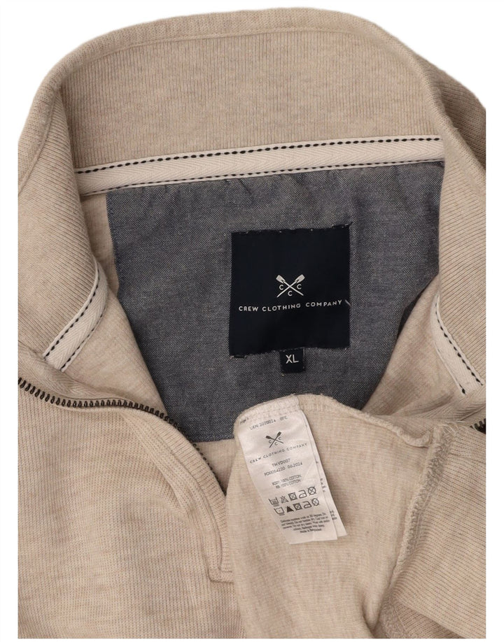 CREW CLOTHING Pull col zippé pour homme XL en coton beige