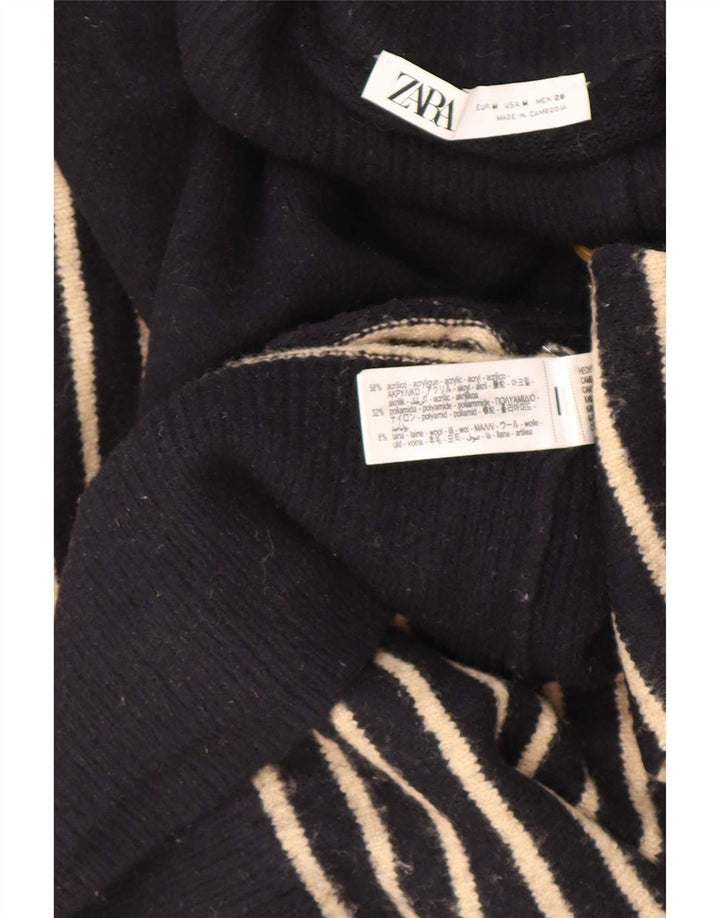 Zara Pull à col boutonné pour femme UK 14 Bleu marine moyen rayé