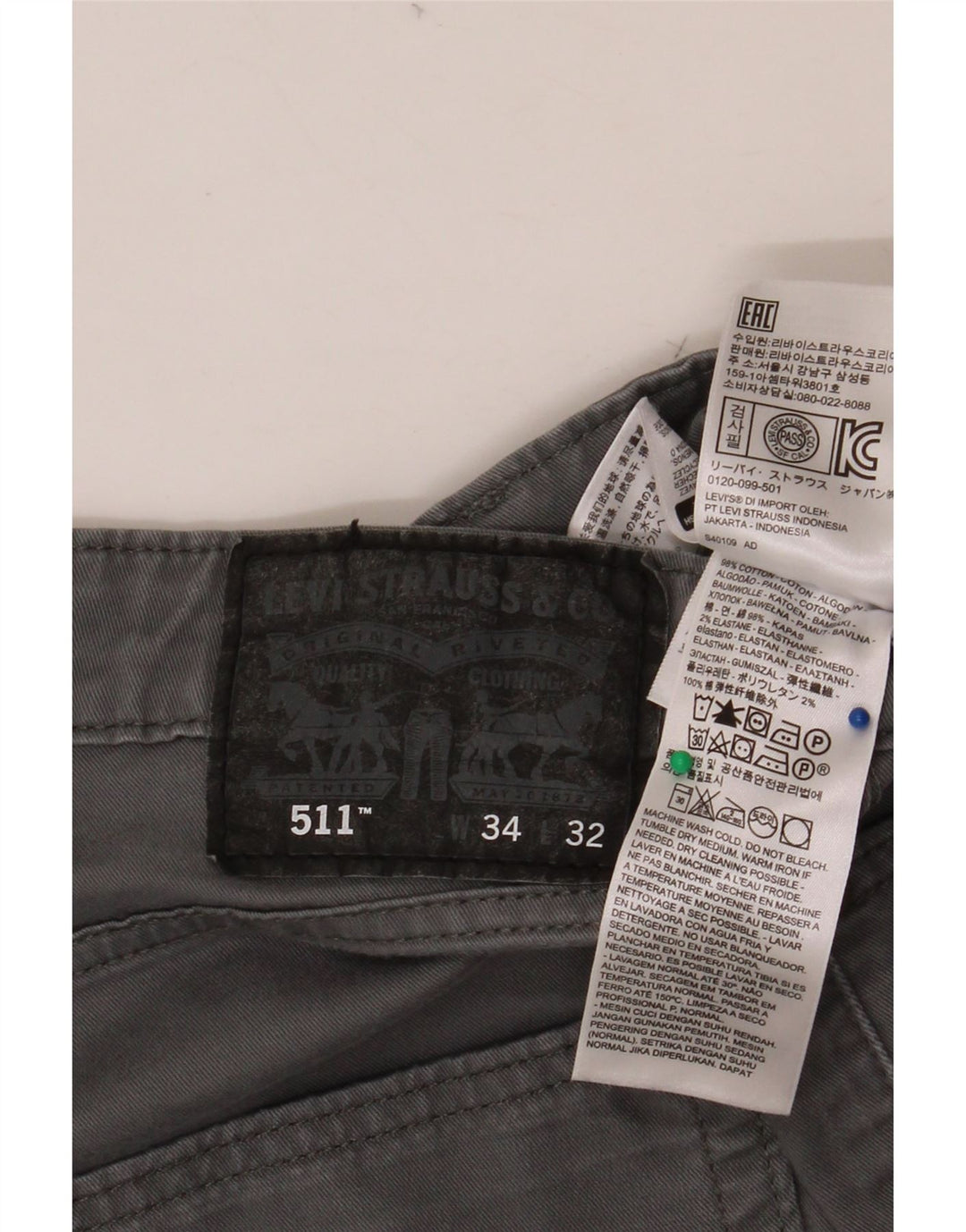 LEVI'S Pantalon Chino Slim 511 Homme W34 L32 Gris Coton