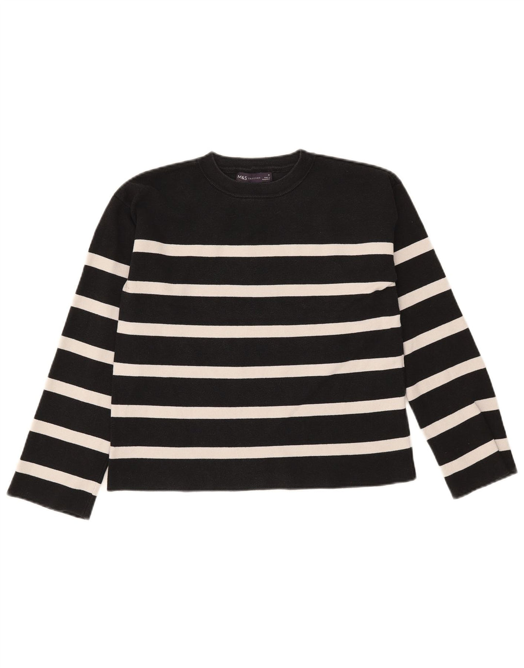 Marks & Spencer Pull ras du cou pour femme UK 12 Medium Noir Rayé