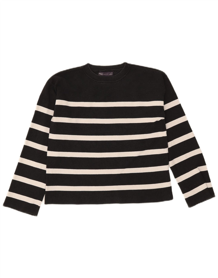 Marks & Spencer Pull ras du cou pour femme UK 12 Medium Noir Rayé