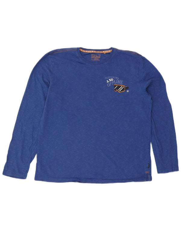 Fat Face Haut graphique à manches longues pour hommes en coton moucheté bleu moyen