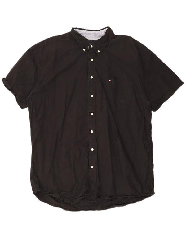 Tommy Hilfiger Chemise à manches courtes pour homme Coupe classique 2XL Coton noir
