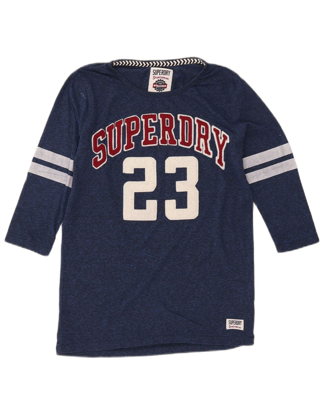 SUPERDRY Haut Graphique Femme Manches 3/4 UK 2 2XS Bleu Marine Polyester