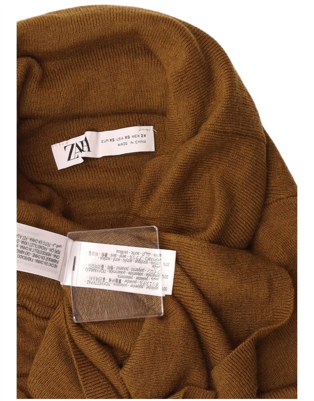 Zara Pull col roulé pour femme UK 4 XS Kaki Polyester