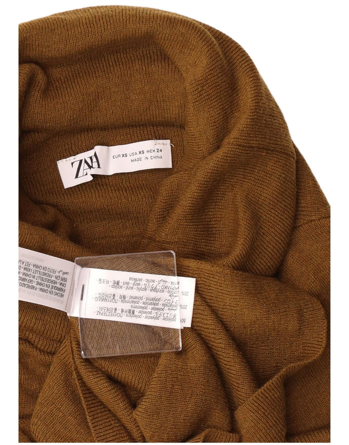Zara Pull col roulé pour femme UK 4 XS Kaki Polyester