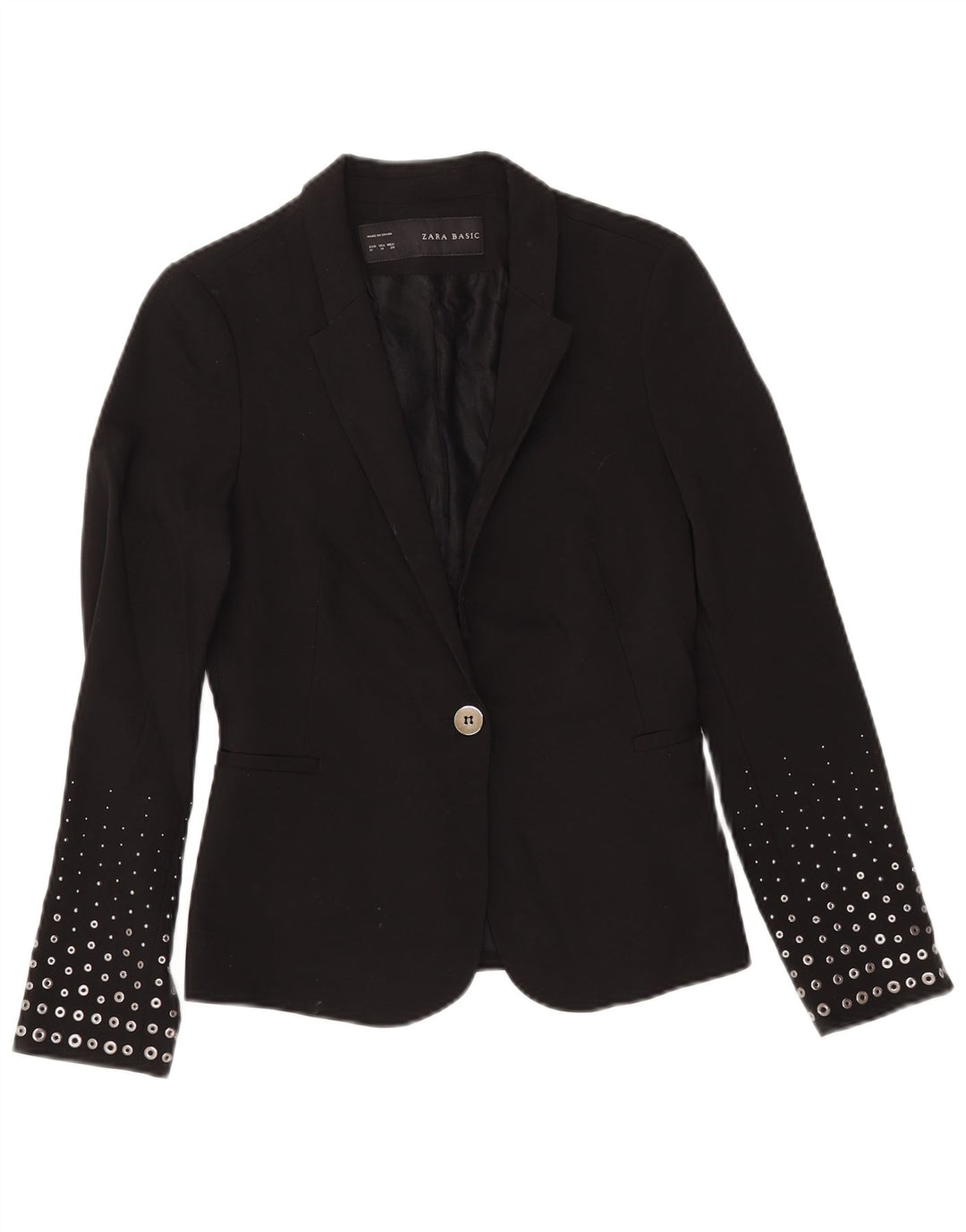 ZARA Femme 1 Bouton Blazer Veste UK 12 Moyen Noir Polyester